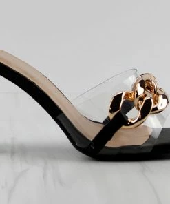 Top Moda Selma 8 Women's Chain Link Embellished Clear Heeled Sandals