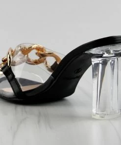 Top Moda Selma 8 Women's Chain Link Embellished Clear Heeled Sandals 11 Top Moda Selma 8 Women's Chain Link Embellished Clear Heeled Sandals