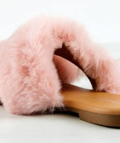 Top Moda Women's Salinas 22 Womens Faux Fur Band Slip On Sandals