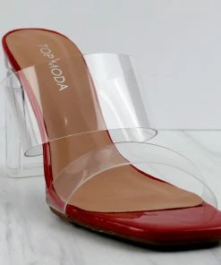 Top Guy Women's SELMA 1 Womens Clear Strap Clear Block Heel Sandals