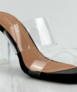Top Guy Women's SELMA 1 Womens Clear Strap Clear Block Heel Sandals