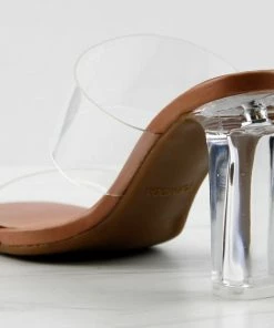 Top Guy Women's SELMA 1 Womens Clear Strap Clear Block Heel Sandals