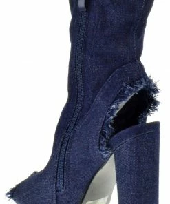 Forever Sherry 16 Women's Frayed Peep Toe Chunky Heeled Booties