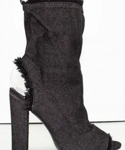 Forever Sherry 16 Women's Frayed Peep Toe Chunky Heeled Booties