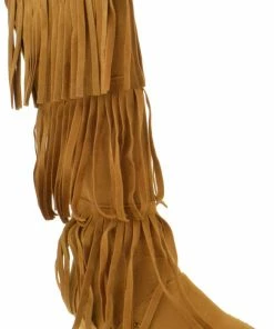 QQ Girls Girl's Snowball 53 Girls Knee High 3 Tier Fringe Wedged Moccasin Boots