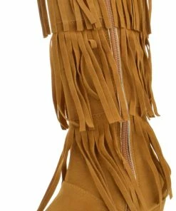 QQ Girls Girl's Snowball 53 Girls Knee High 3 Tier Fringe Wedged Moccasin Boots