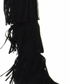 QQ Girls Girl's Snowball 53 Girls Knee High 3 Tier Fringe Wedged Moccasin Boots