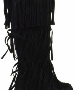 QQ Girls Girl's Snowball 53 Girls Knee High 3 Tier Fringe Wedged Moccasin Boots