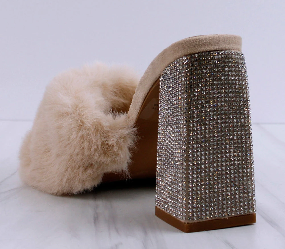 Cape Robin Women's Softy Womens Open Heel Rhinestone Fur Sandals 3 Cape Robin Women's Softy Womens Open Heel Rhinestone Fur Sandals