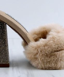 Cape Robin Women's Softy Womens Open Heel Rhinestone Fur Sandals