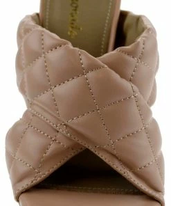 Lemonade Sponge Womens Quilted Square Toe Chunky Heel Sandals