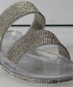 Top Moda Women's Surya 1 Womens Fully Double Rhinestone Embellished Flat Slip On Sandals