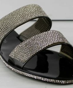 Top Moda Women's Surya 1 Womens Fully Double Rhinestone Embellished Flat Slip On Sandals