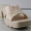 Top Moda Tiana 3 Women's Patent Slip On Chunky Low Heeled Sandals