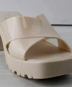 Top Moda Tiana 3 Women's Patent Slip On Chunky Low Heeled Sandals