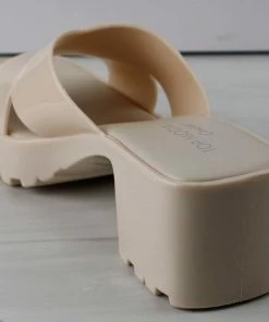 Top Moda Tiana 3 Women's Patent Slip On Chunky Low Heeled Sandals