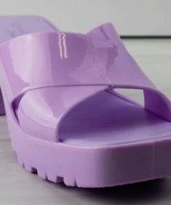 Top Moda Tiana 3 Women's Patent Slip On Chunky Low Heeled Sandals