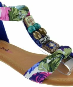 SBW Shoes Triba-1 Women's Floral Beaded Flat Sandals