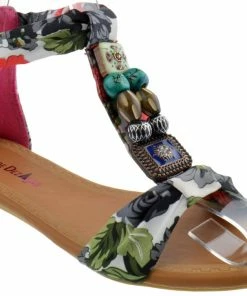 SBW Shoes Triba-1 Women's Floral Beaded Flat Sandals