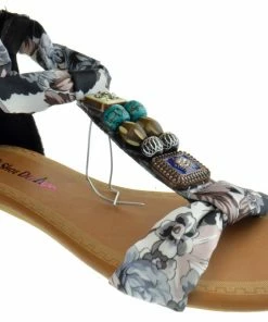 SBW Shoes Triba-1 Women's Floral Beaded Flat Sandals