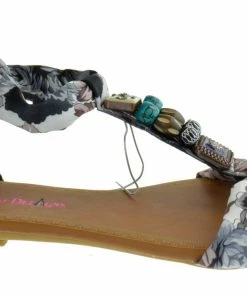 SBW Shoes Triba-1 Women's Floral Beaded Flat Sandals