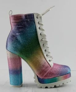 Wild Diva VIVIAN-15 Womans Heeled Studded Combat Boots