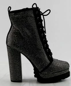 Wild Diva VIVIAN-15 Womans Heeled Studded Combat Boots