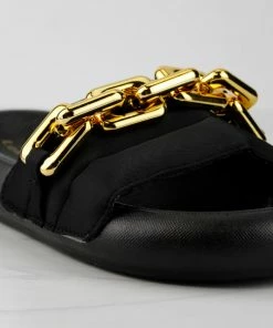 Lemonade VaVa Womens Chain Link Embellished Puffer Slides Women's