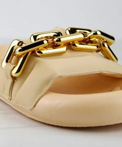 Lemonade VaVa Womens Chain Link Embellished Puffer Slides Women's