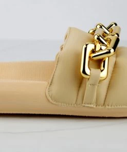 Lemonade VaVa Womens Chain Link Embellished Puffer Slides Women's