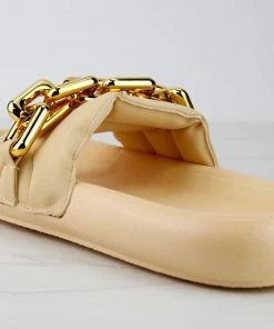 Lemonade VaVa Womens Chain Link Embellished Puffer Slides Women's