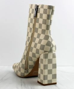 Cape Robin Women's Victory Womens Checkered Print Block Heel Ankle Boots 8 Cape Robin Women's Victory Womens Checkered Print Block Heel Ankle Boots