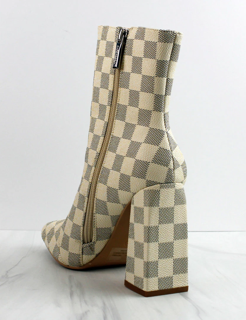 Cape Robin Women's Victory Womens Checkered Print Block Heel Ankle Boots 3 Cape Robin Women's Victory Womens Checkered Print Block Heel Ankle Boots