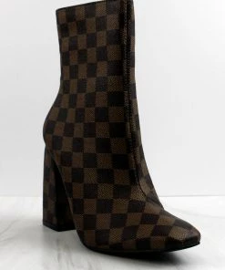 Cape Robin Women's Victory Womens Checkered Print Block Heel Ankle Boots 9 Cape Robin Women's Victory Womens Checkered Print Block Heel Ankle Boots