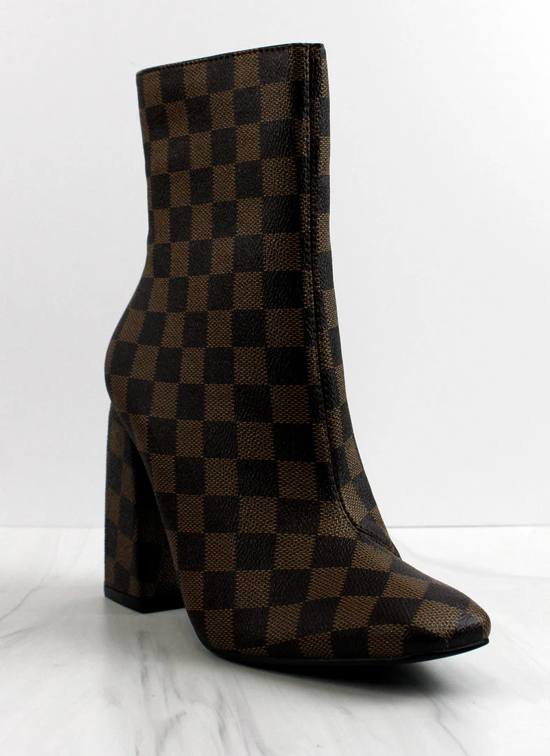Cape Robin Women's Victory Womens Checkered Print Block Heel Ankle Boots 4 Cape Robin Women's Victory Womens Checkered Print Block Heel Ankle Boots