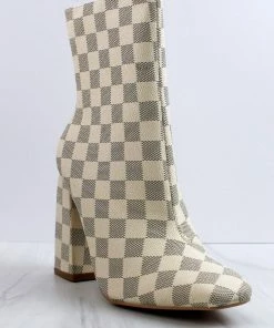 Cape Robin Women's Victory Womens Checkered Print Block Heel Ankle Boots