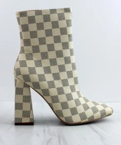 Cape Robin Women's Victory Womens Checkered Print Block Heel Ankle Boots