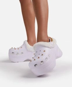 Lemonade Women's Monster Womens Rubber Fur Trimmed Spiky High Platform Clogs