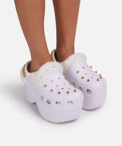 Lemonade Women's Monster Womens Rubber Fur Trimmed Spiky High Platform Clogs