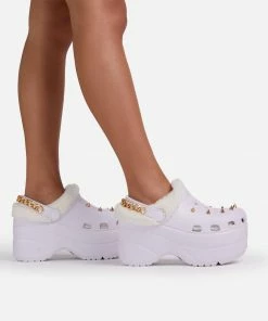 Lemonade Women's Monster Womens Rubber Fur Trimmed Spiky High Platform Clogs