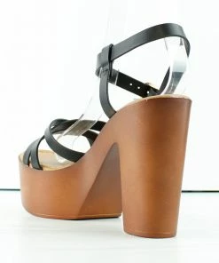 Bamboo Women's Woodland 04 Womens Wooden Heel Strappy Sandals