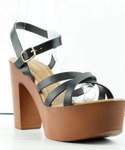 Bamboo Women's Woodland 04 Womens Wooden Heel Strappy Sandals