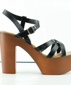 Bamboo Women's Woodland 04 Womens Wooden Heel Strappy Sandals