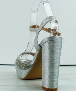 Forever Yula-30 Womens Platform Block Heel Rhinestone Sandals