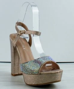 Forever Yula-30 Womens Platform Block Heel Rhinestone Sandals