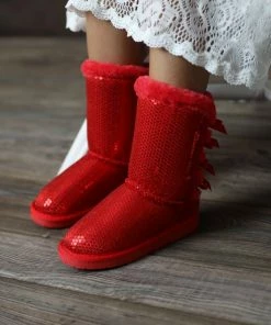 Link Ann 19K Little Girl's Bow Sequin Shearling Fur Boots