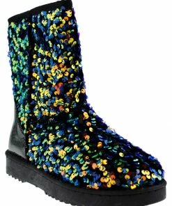 Forever Annie 42 Women's Sequined Mid Calf Shearling Slip On Boots