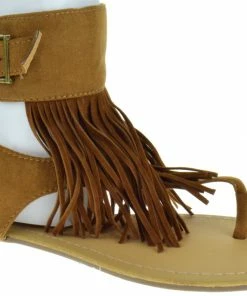Anna Rebel 1 Womens Fringe Embellished Ankle Band T Strap Flat Sandals Women's Sandals