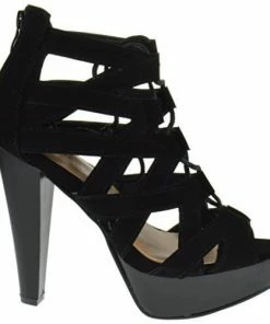 Top Moda Table 8 Womens Peep Toe High Heel Caged Lace Up Strappy Sandals Women's