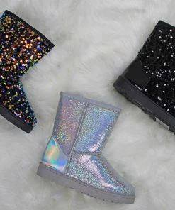 Forever Annie 42 Women's Sequined Mid Calf Shearling Slip On Boots